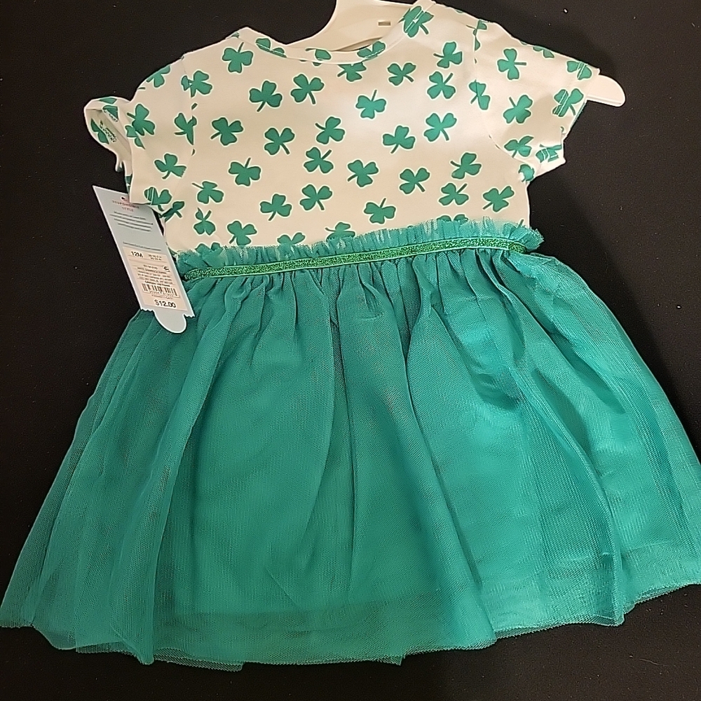 Cat & Jack Green and White Clover Print Dress